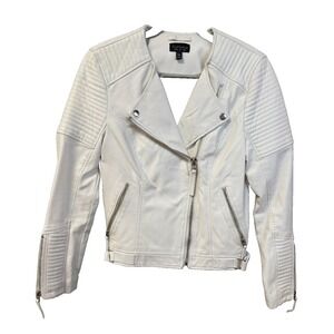 Topshop Vegan Leather Moto Jacket White Zip Vegan Leather Size 6 Lk Nw!